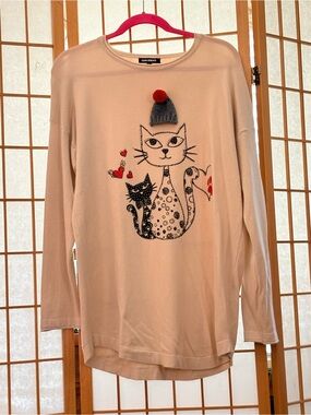 Gran Oriente Cream Cat Pom-Pom Long Sleeve Top Large